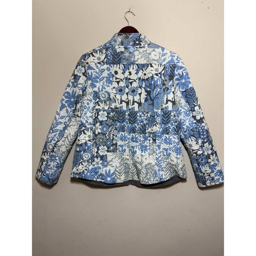Multiples Quilted Blue Floral Zip Jacket M - Picture 2 of 16